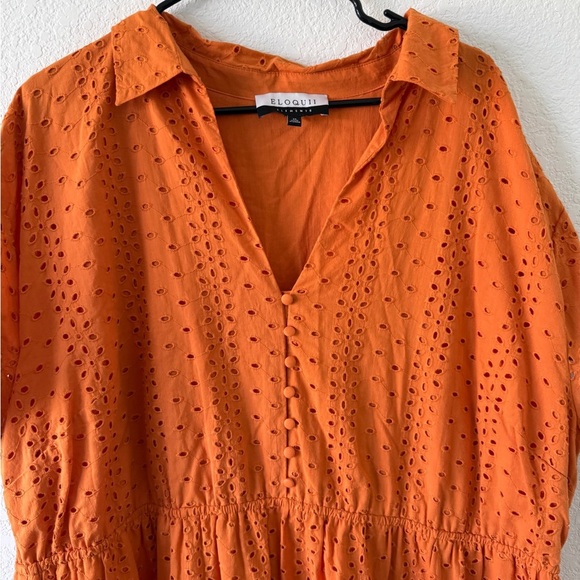 Eloquii Women's Boho Plus Size 24 Orange Cotton Sundress - Picture 4 of 9